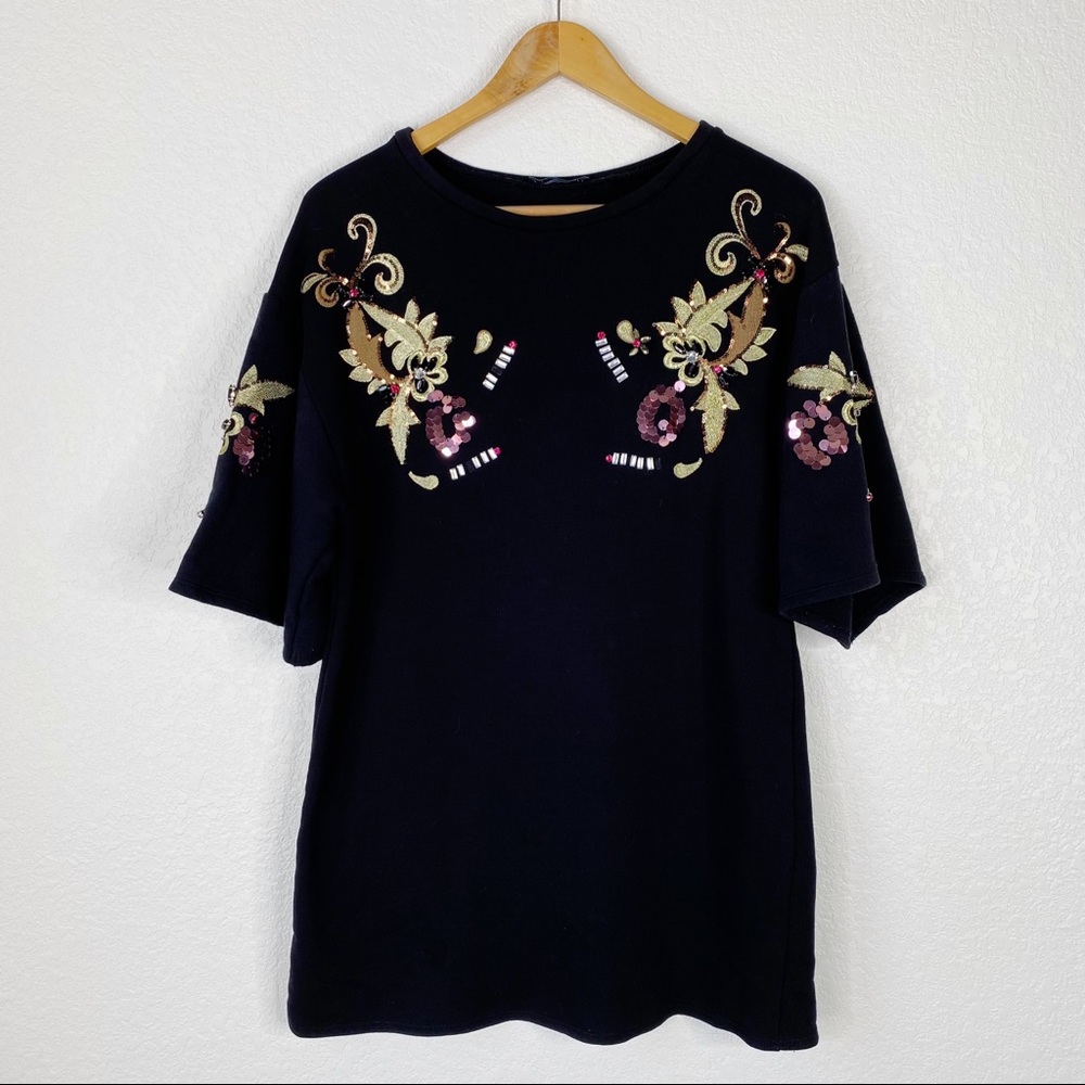 Zara Black Cotton Beaded Embroidered Shirt Dress - Picture 1 of 8